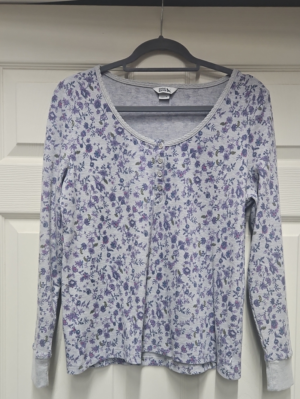 Eddie Bauer Lavender Floral Long Sleeve Henley Top